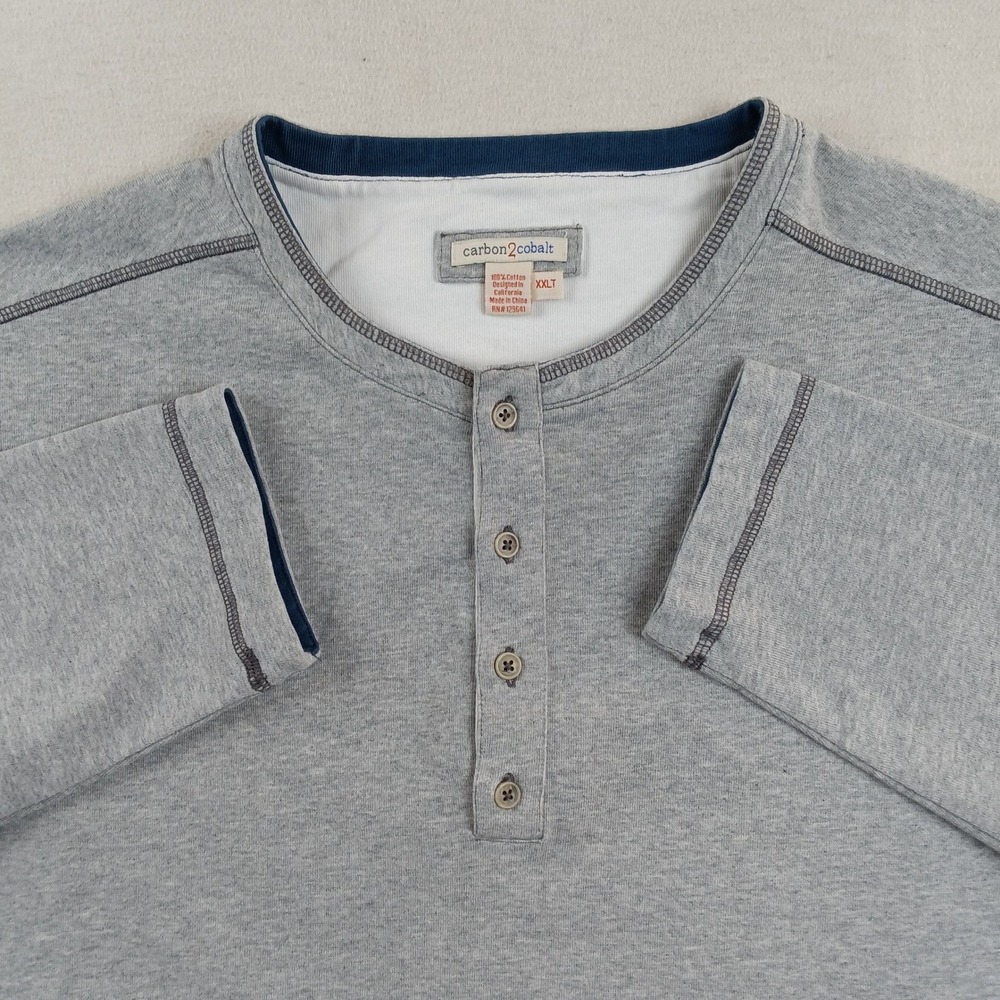 Carbon2Cobalt‎ Mens XXLT Gray Long Sleeve Heavyweight Cotton Henley Shirt Tall